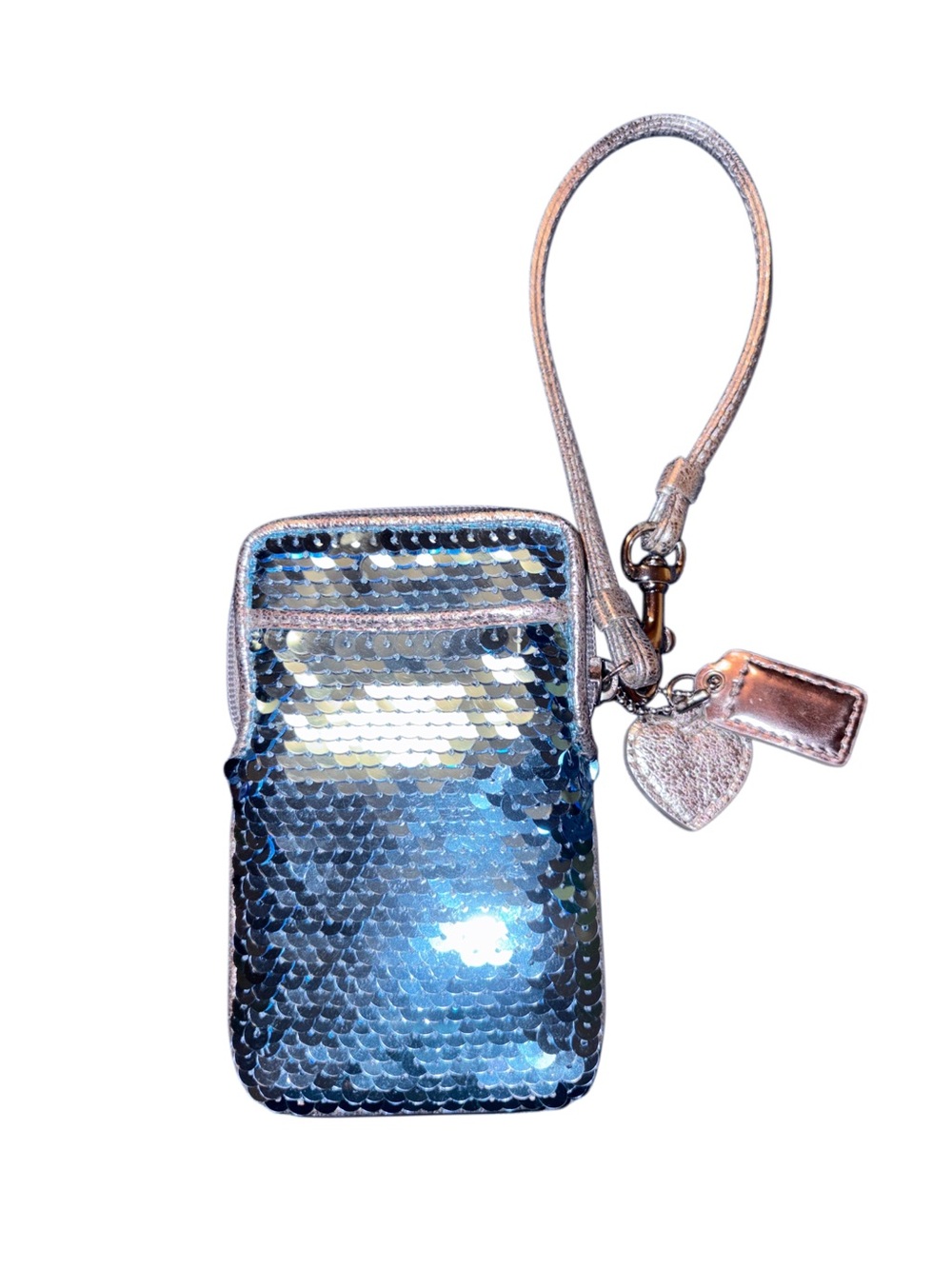 Coach Poppy Chambray Sequin Wristlet Phone Case with Charms - Picture 2 of 6